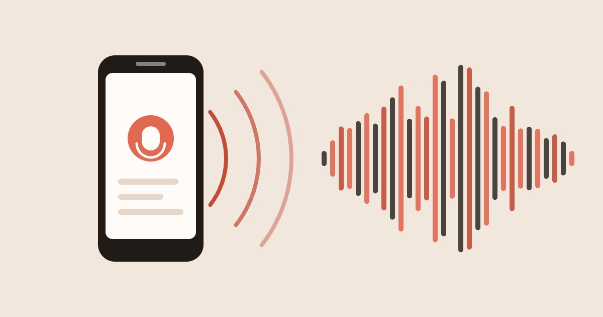 Ilustración abstracta: ondas de voz que salen de un teléfono