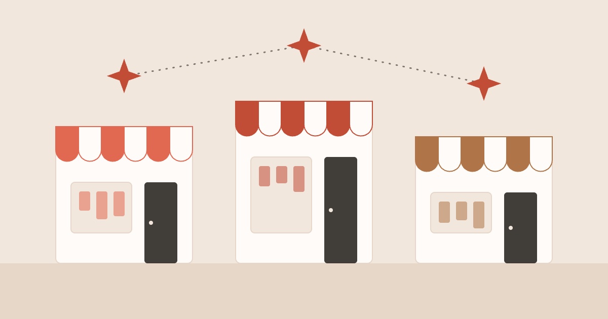 Ilustración abstracta: el toldo de un pequeño comercio y una cuadrícula de piezas
